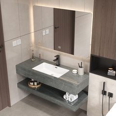 BD1022 - Bàn đá đôi chống xước, bề mặt bóng kết hợp chậu liền mép(Chưa bao gồm vòi và gương)
