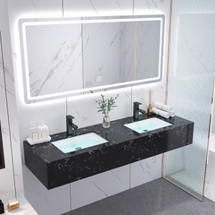 BÀN ĐÁ ĐƠN NHÂN TẠO TRONG NƯỚC 1 TẦNG KẾT HỢP 2 CHẬU ÂM VÀ GƯƠNG LED CHỮ NHẬT BD36
