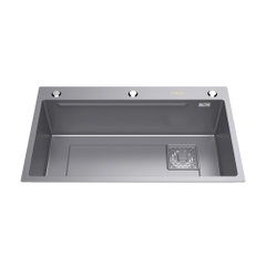 Chậu bếp 1 hố chống bám dính cao cấp CH01. Kèm thớt gỗ và rổ inox, phụ kiện thoát nước cao cấp