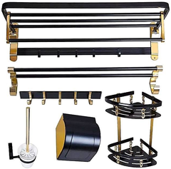 LUXURY32 - Combo phòng tắm bồn cầu hoa văn đen vàng, bàn đá 1 tầng chậu sứ hoa văn...