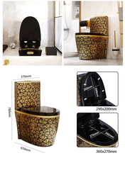 KA702 -  Bồn cầu liền khối sứ nung tráng men nano hoa văn trắng vàng cao cấp