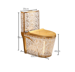 KH1089 - Bồn cầu liền khối sứ nung tráng men nano hoa văn trắng  vàng cao cấp