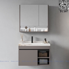TC107 - Tủ chậu nhựa PVC, mặt đá bóng chống xước, chậu sứ âm liền mép, kích thước 48x80cm
