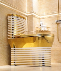 KH103 - Bồn cầu liền khối sứ nung tráng men nano trắng vàng cao cấp