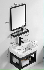 CB22 - Combo trọn bộ phòng tắm, bồn cầu liền khối, tủ chậu nhôm đen, sen cây nhiệt độ..