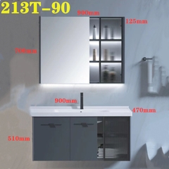 213T - Tủ chậu nhựa PVC, mặt chậu sứ liền khối âm, tủ gương led cảm ứng