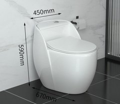 KA6006 - Bồn cầu trứng liền khối trắng, men nano tuyết chống bám dính, nắp UF chông xước, bộ xả cao cấp, nước xả mạnh và êm.