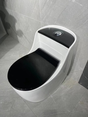 KA6011 - Bồn cầu trứng liền khối trắng nắp đen, men nano chống bám dính, bộ xả cao cấp, nước xả mạnh và êm.