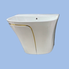 LUXURY30 - Combo phòng tắm cao cấp . Bồn cầu liền khối, chậu sứ treo màu trắng viền vàng