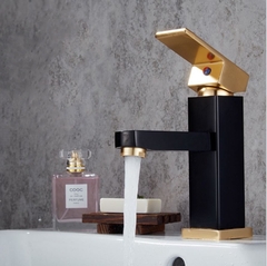 LUXURY29 - Combo phòng tắm cao cấp . Bồn cầu liền khối, chậu sứ treo màu đen viền vàng