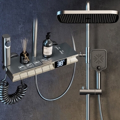 KANAX40 - Combo trọn bộ phòng tắm, tủ chậu nhựa, sen cây ghi xám hiển thị nhiệt độ..