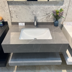 NT11 - Bàn đá đôi chống xước, bề mặt nhám kết hợp chậu sứ âm(Chưa bao gồm gương và vòi)