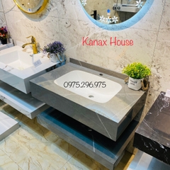 BD1022 - Bàn đá đôi chống xước, bề mặt bóng kết hợp chậu liền mép(Chưa bao gồm vòi và gương)