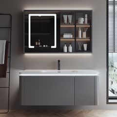 TC199 - Tủ chậu nhựa, mặt chậu sứ liền khối kết hợp tủ gương led cao cấp