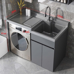Kệ máy giặt cao cấp - Chất liệu đá thạch anh kết hợp tủ inox