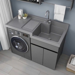 Kệ máy giặt cao cấp - Chất liệu đá thạch anh kết hợp tủ inox