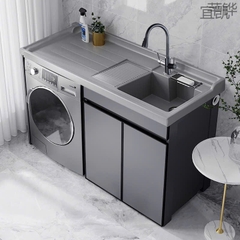Kệ máy giặt cao cấp - Chất liệu đá thạch anh kết hợp tủ inox