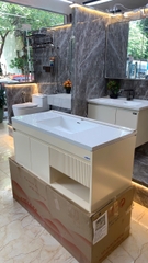 TC02K - Tủ chậu mặt đá, lòng chậu sứ âm liền mép hàng đặt theo yêu cầu, chất liệu nhựa PVC đặc chịu nước