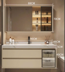 TC11K - Tủ chậu nhựa PVC đặc chịu nước màu be, mặt chậu đá kết hợp chậu sứ âm, hàng đặt theo yêu cầu, kích thước và màu sắc tùy chọn. LH để được giá tốt: 0975.296.975