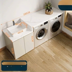 TG01 - Tủ Kệ máy giặt cao cấp, mặt đá nhân tạo kết hợp chậu sứ nổi và tủ inox, kích thước tùy chỉnh