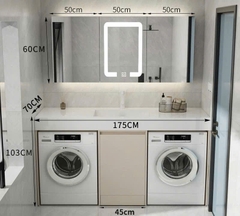 TG04 - Tủ Kệ máy giặt cao cấp, mặt đá nhân tạo kết hợp chậu sứ âm, tủ inox, kích thước tùy chỉnh