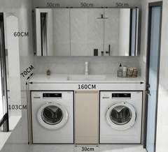 TG04 - Tủ Kệ máy giặt cao cấp, mặt đá nhân tạo kết hợp chậu sứ âm, tủ inox, kích thước tùy chỉnh