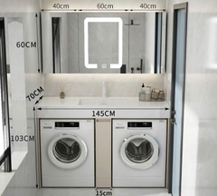 TG04 - Tủ Kệ máy giặt cao cấp, mặt đá nhân tạo kết hợp chậu sứ âm, tủ inox, kích thước tùy chỉnh