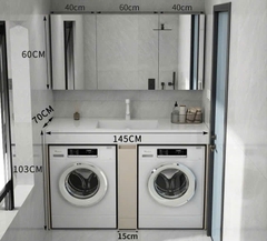 TG04 - Tủ Kệ máy giặt cao cấp, mặt đá nhân tạo kết hợp chậu sứ âm, tủ inox, kích thước tùy chỉnh