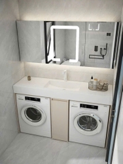 TG04 - Tủ Kệ máy giặt cao cấp, mặt đá nhân tạo kết hợp chậu sứ âm, tủ inox, kích thước tùy chỉnh