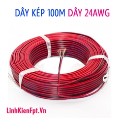 Dây điện đôi đỏ đen nhiều lõi 24AWG cuộn 100m