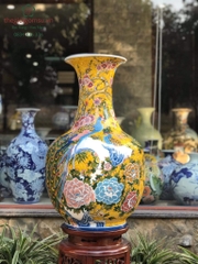 Bình tỏi phong thủy men vàng Công đào