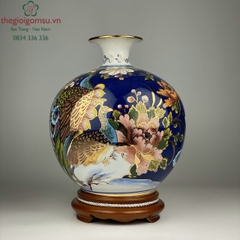 Bình Hút Tài Lộc công thành danh toại nền xanh côban màu vẽ vàng