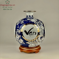 Bình hút tài lộc chữ vạn, sự, như, ý nền hoa xanh lá vẽ vàng 24k