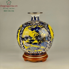 Bình Hút Tài Lộc tứ cảnh nền vàng vẽ vàng  tinh xảo