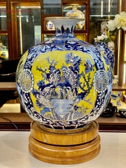 Bình hút tài lộc tứ cảnh nền vàng (2) vẽ vàng 24k