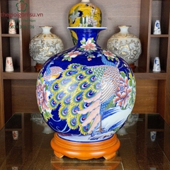 Bình Hút Tài Lộc công thành danh toại nền xanh côban màu