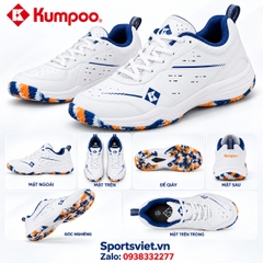 Giày cầu lông, giày pickleball nam nữ Kumpoo E317 màu trắng xanh chính hãng