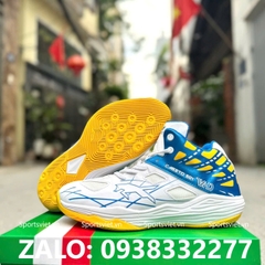 Giày bóng chuyền nam cày sân bê tông VHD 501 trắng xanh cổ cao chính hãng