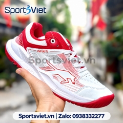 Giày bóng chuyền, pickleball VHD Infiniti trắng đỏ cổ thấp nam nữ – Giày cày sân bê tông, chơi cầu lông, bóng bàn, Pickleball