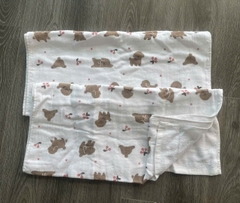 Khăn xô/cotton trắng gấu/gà/cherry S2 0826 TRA