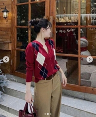 Áo TD len Cardigan Trám/Thêu Gấu Sọc