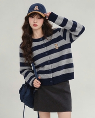 Áo TD len Cardigan Trám/Thêu Gấu Sọc