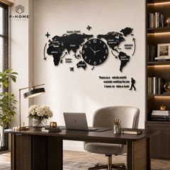 Đồng hồ treo tường bản đồ thế giới P-HOME