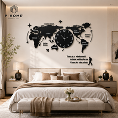 Đồng hồ treo tường bản đồ thế giới P-HOME