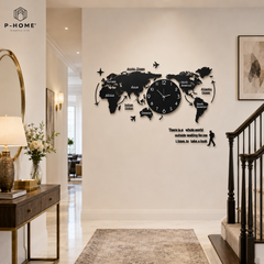 Đồng hồ treo tường bản đồ thế giới P-HOME