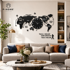 Đồng hồ treo tường bản đồ thế giới P-HOME