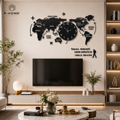 Đồng hồ treo tường bản đồ thế giới P-HOME