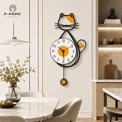 Đồng hồ treo tường quả lắc mèo may mắn CL058