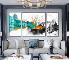 Bộ 3 tranh treo tường cây kim tiền và hươu tài lộc - P52685