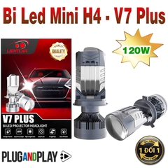 Led Bi Cầu Mini H4 V7 Plus 120W , Siêu Sáng Cho Xe Con 12V Và Xe Tải 24V